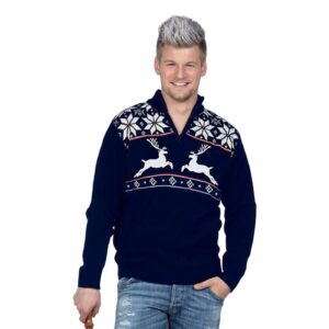 Ren Blå Jultröja med Zip - Medium