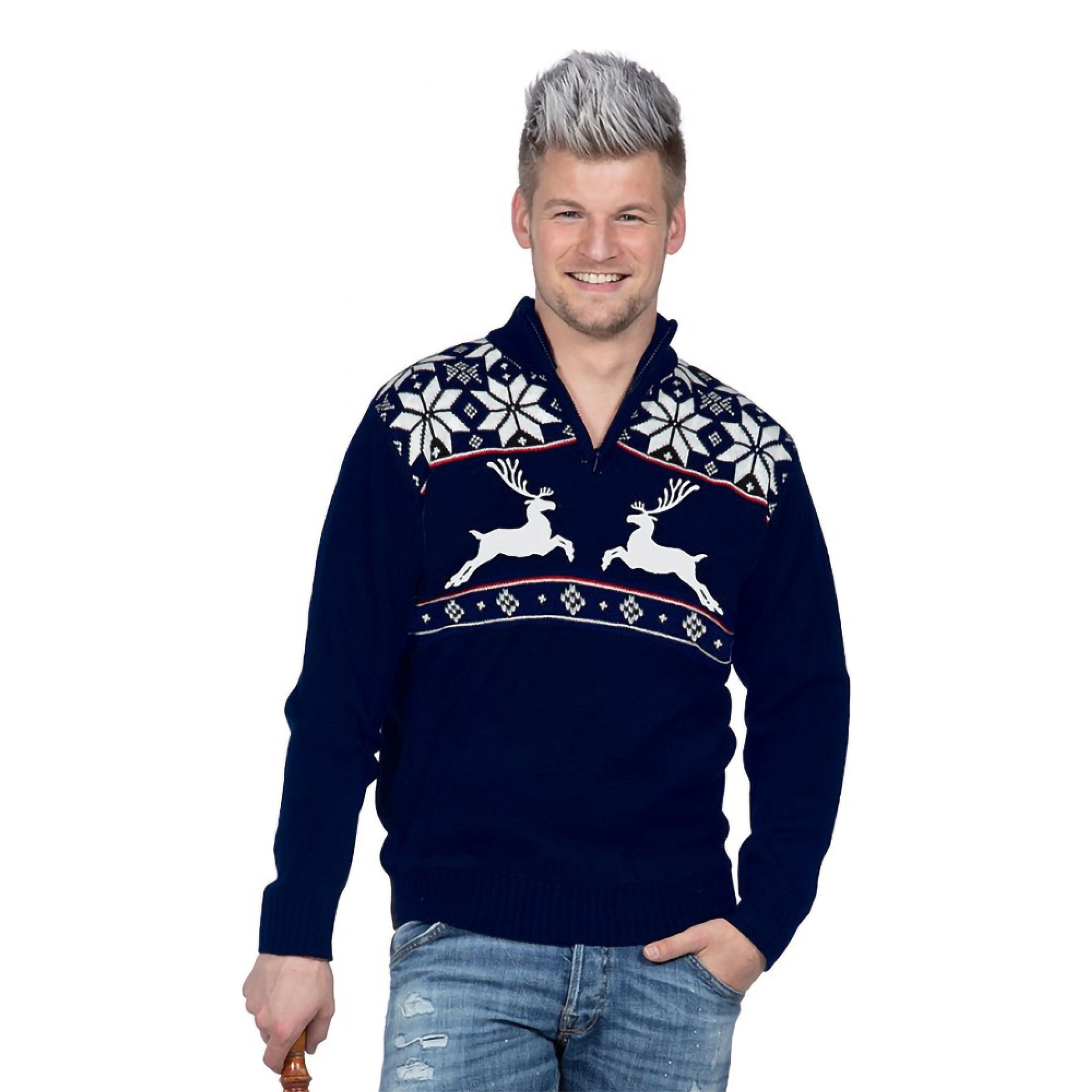 Ren Blå Jultröja med Zip - Medium