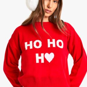boohoo Dam Ho Ho Ho Kortad Jultröja | Red | Storlek Large