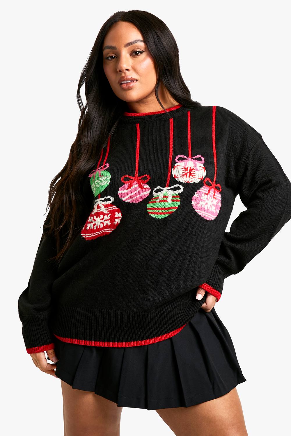 boohoo Dam Plus Bauble jultröja | Black | Storlek 56