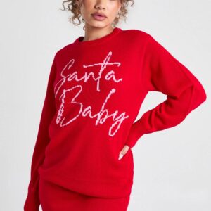 boohoo Dam Santa Baby jultröja klänning | Red | Storlek Medium